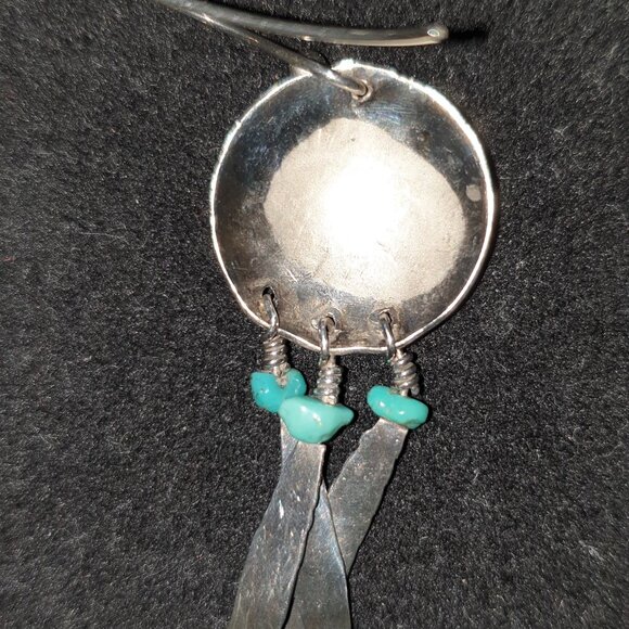 Navajo Dreamcatcher Feather Turquoise Sterling Silver Earrings - Native American - Picture 10 of 11